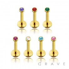 INTERNALLY THREADED GOLD PVD PLATED OVER 316L SURGICAL STEEL LABRET/MONROE WITH PRESS FIT GEM